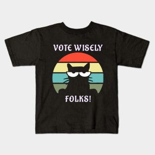 Vintage Cat Vote Wisely Kids T-Shirt